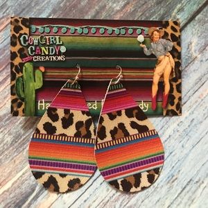 Wild Leopard Serape Leather Teardrop Earrings